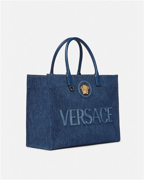 versace la medusa denim bag|Versace Medusa tote bag.